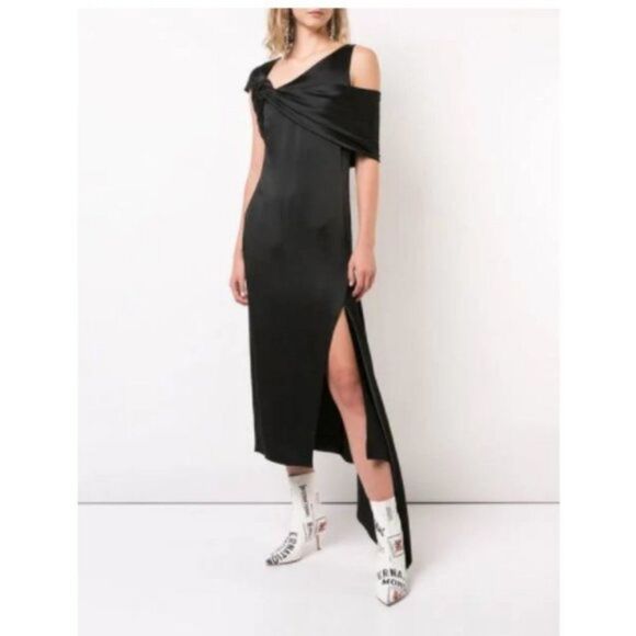 MONSE Black Cold Shoulder Asymmetric Dress - Picture 1 of 8